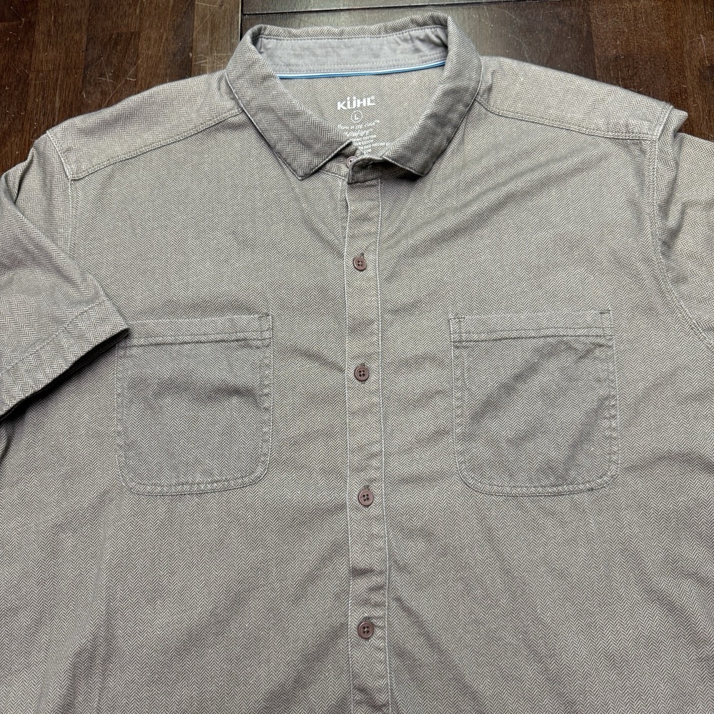 KUHL Mens Wildfibre Innovatr Short Sleeve Shirt L Brown Organic Cotton Button Up
